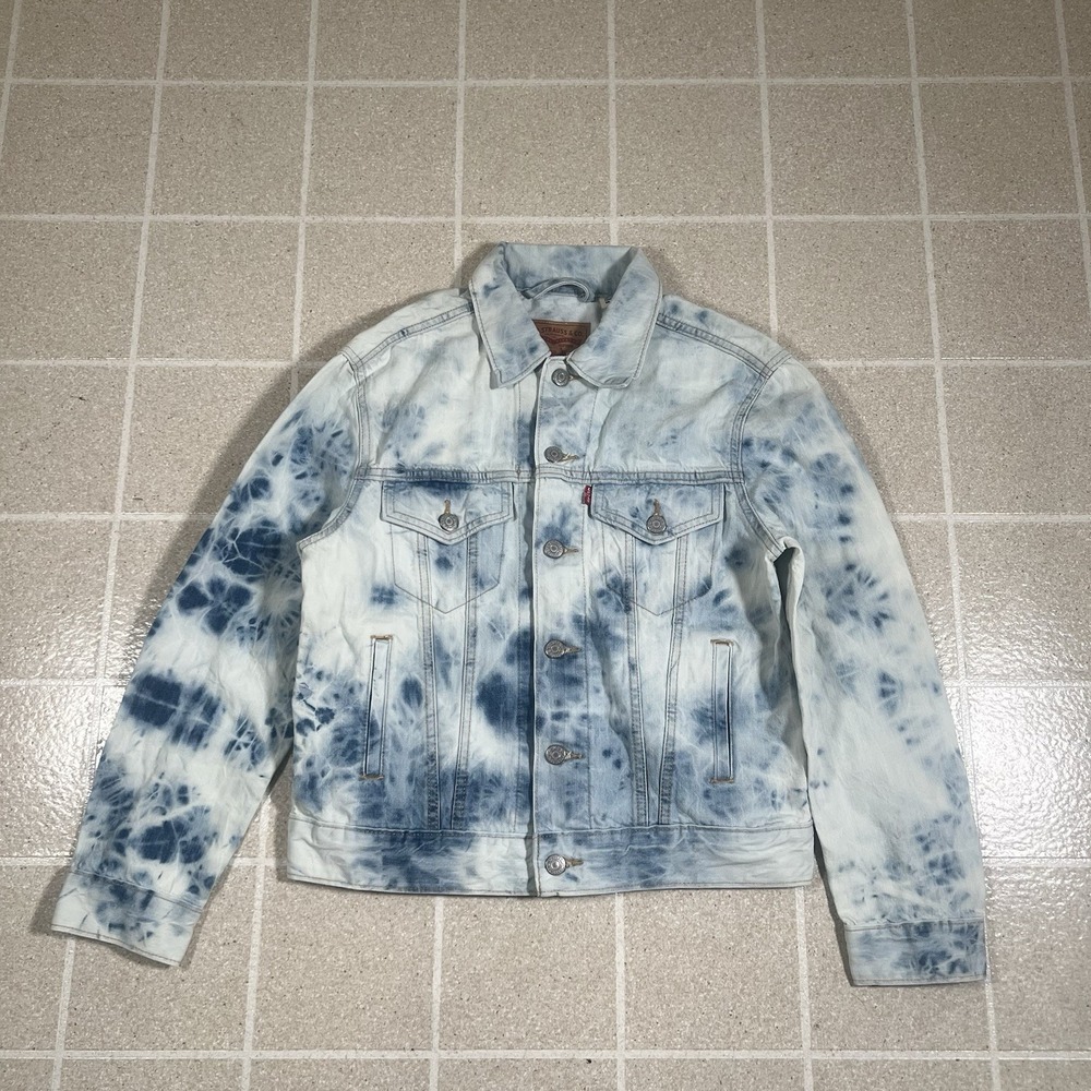 LEVI'S Ex Boyfriend Trucker DENIM JEAN JACKET Bleach Acid Wash Women's Tie Dye